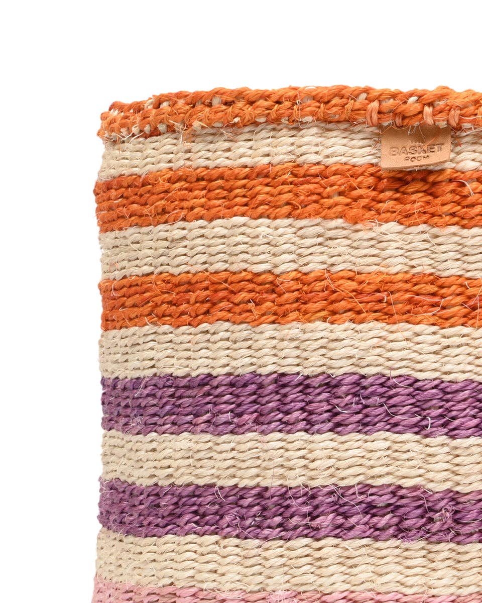 Handwoven Orange, Pink & Purple Stripe Storage Basket