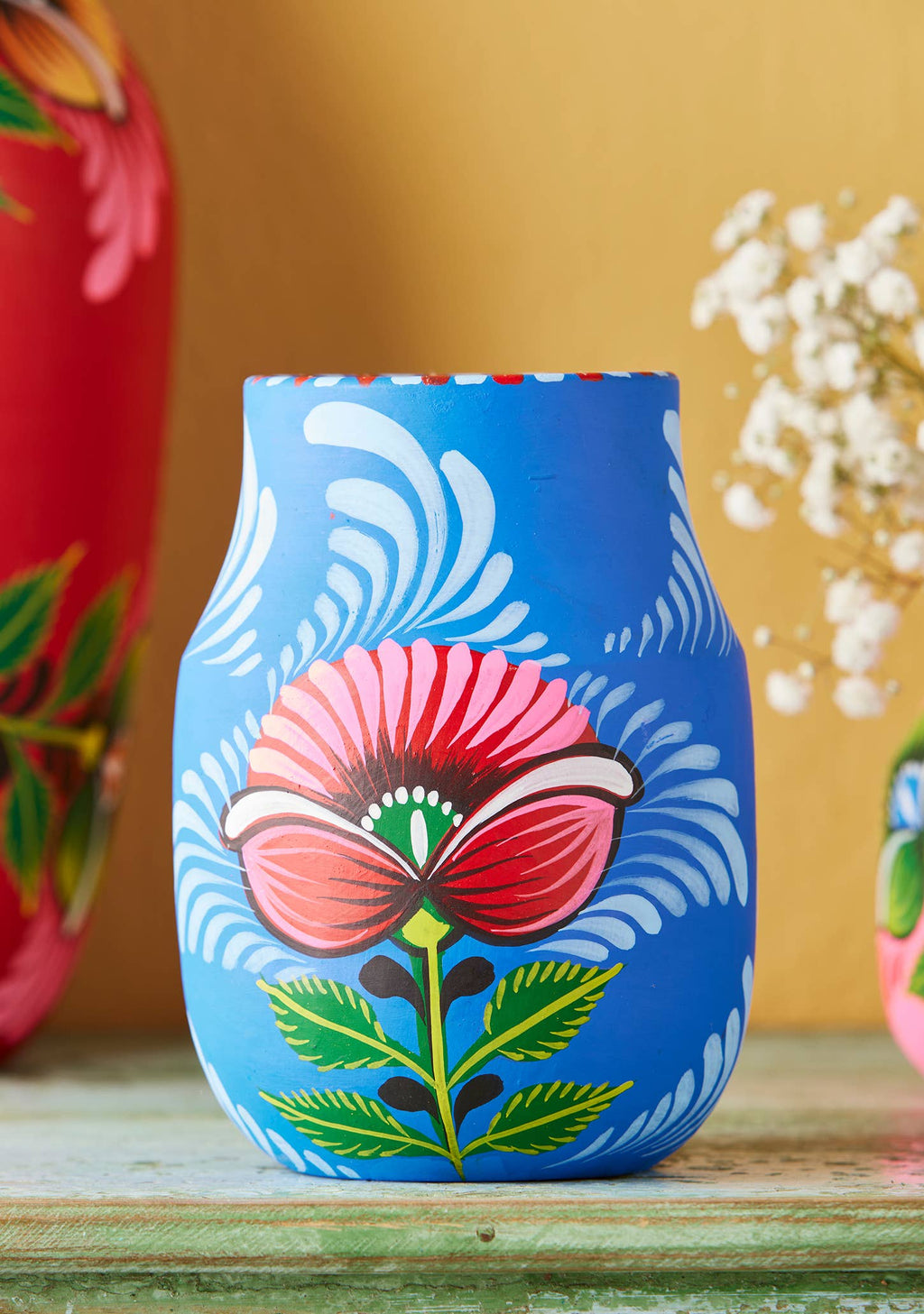 Hand-Painted Large Terracotta Boyam Planter