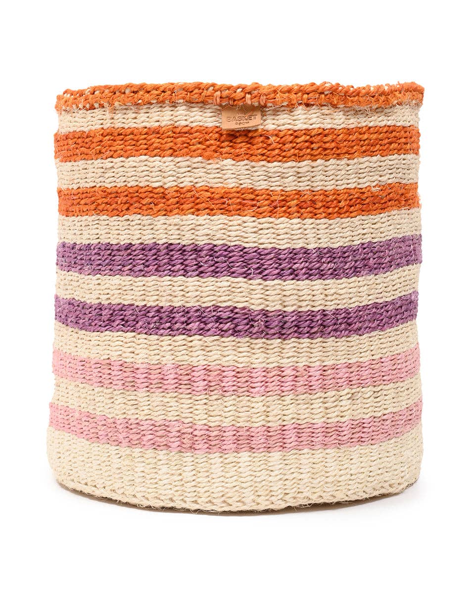 Handwoven Orange, Pink & Purple Stripe Storage Basket
