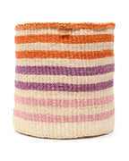 Handwoven Orange, Pink & Purple Stripe Storage Basket