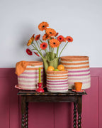 Handwoven Orange, Pink & Purple Stripe Storage Basket