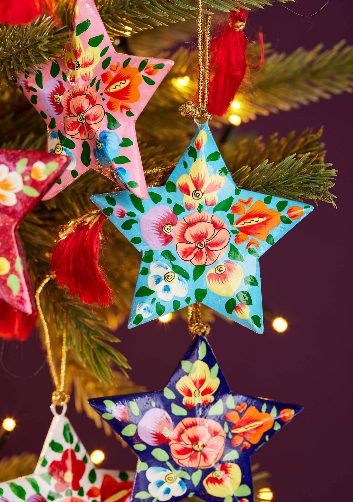 Kashmiri Floral Star Hand-Painted Christmas Decoration