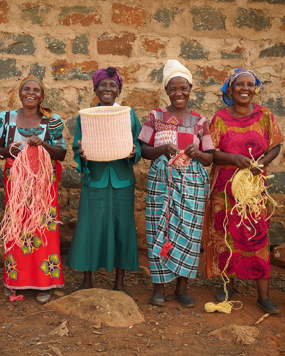 Handwoven Orange, Pink & Purple Stripe Storage Basket
