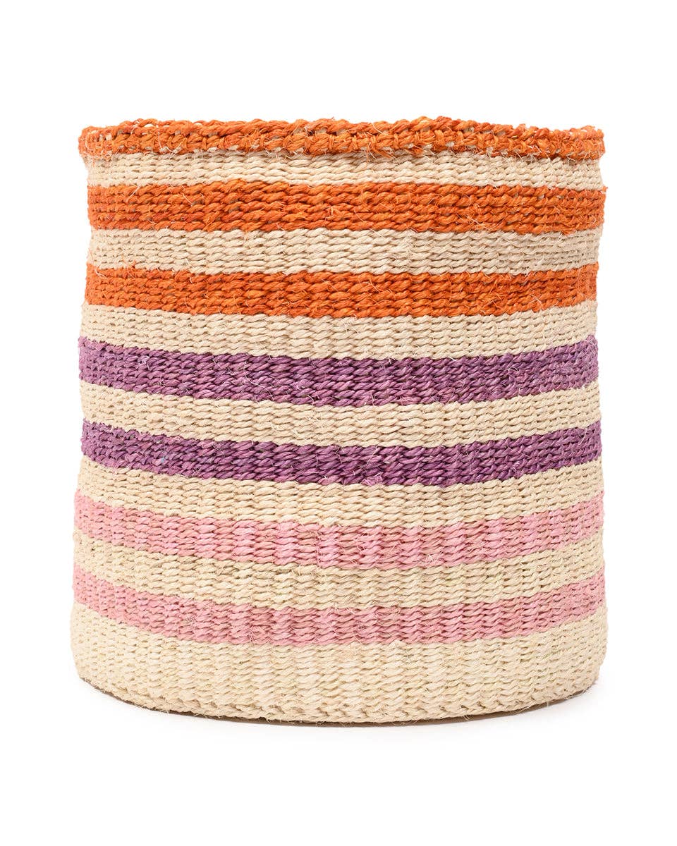 Handwoven Orange, Pink & Purple Stripe Storage Basket