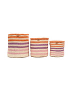 Handwoven Orange, Pink & Purple Stripe Storage Basket
