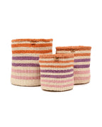Handwoven Orange, Pink & Purple Stripe Storage Basket