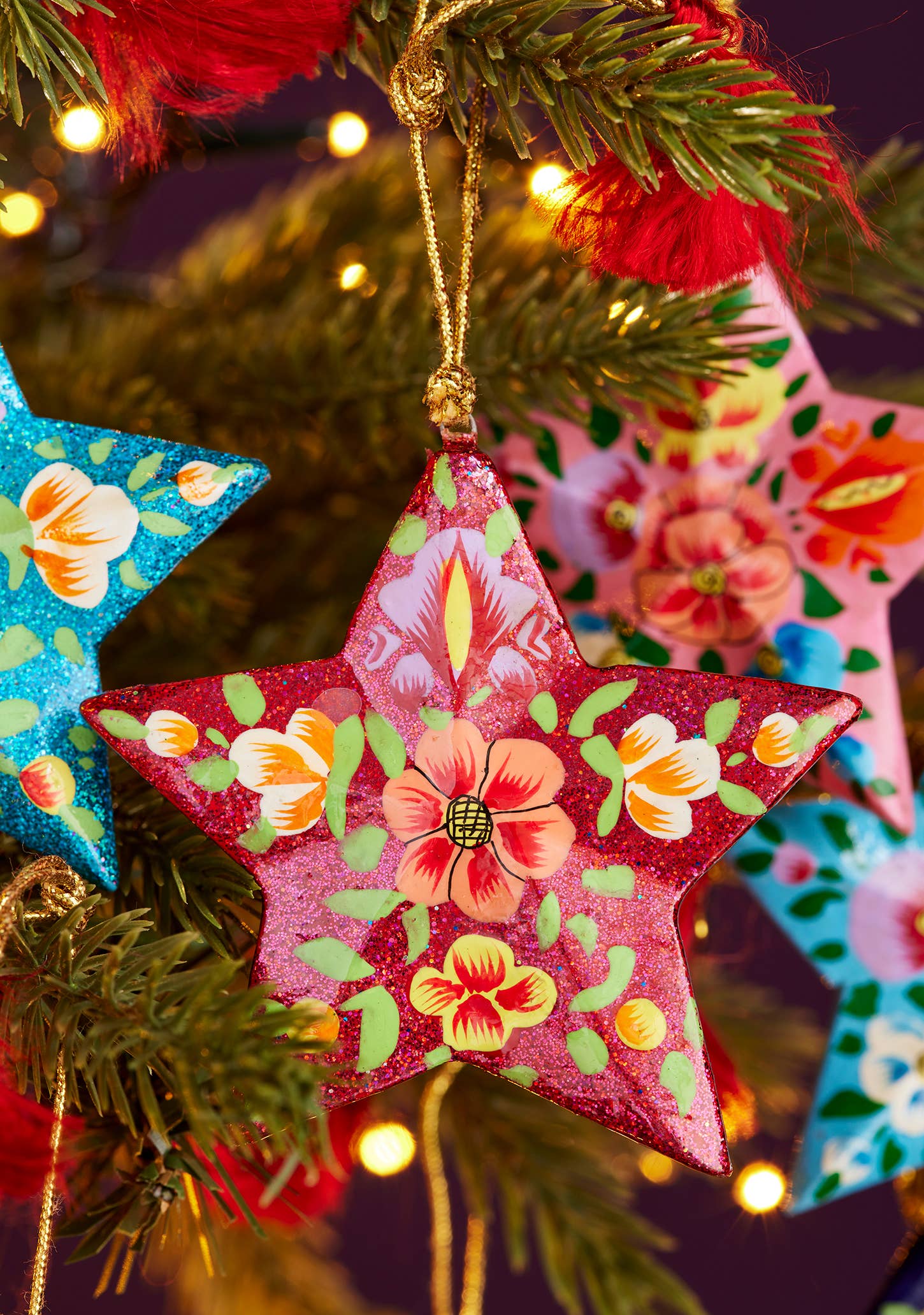 Kashmiri Floral Star Hand-Painted Christmas Decoration
