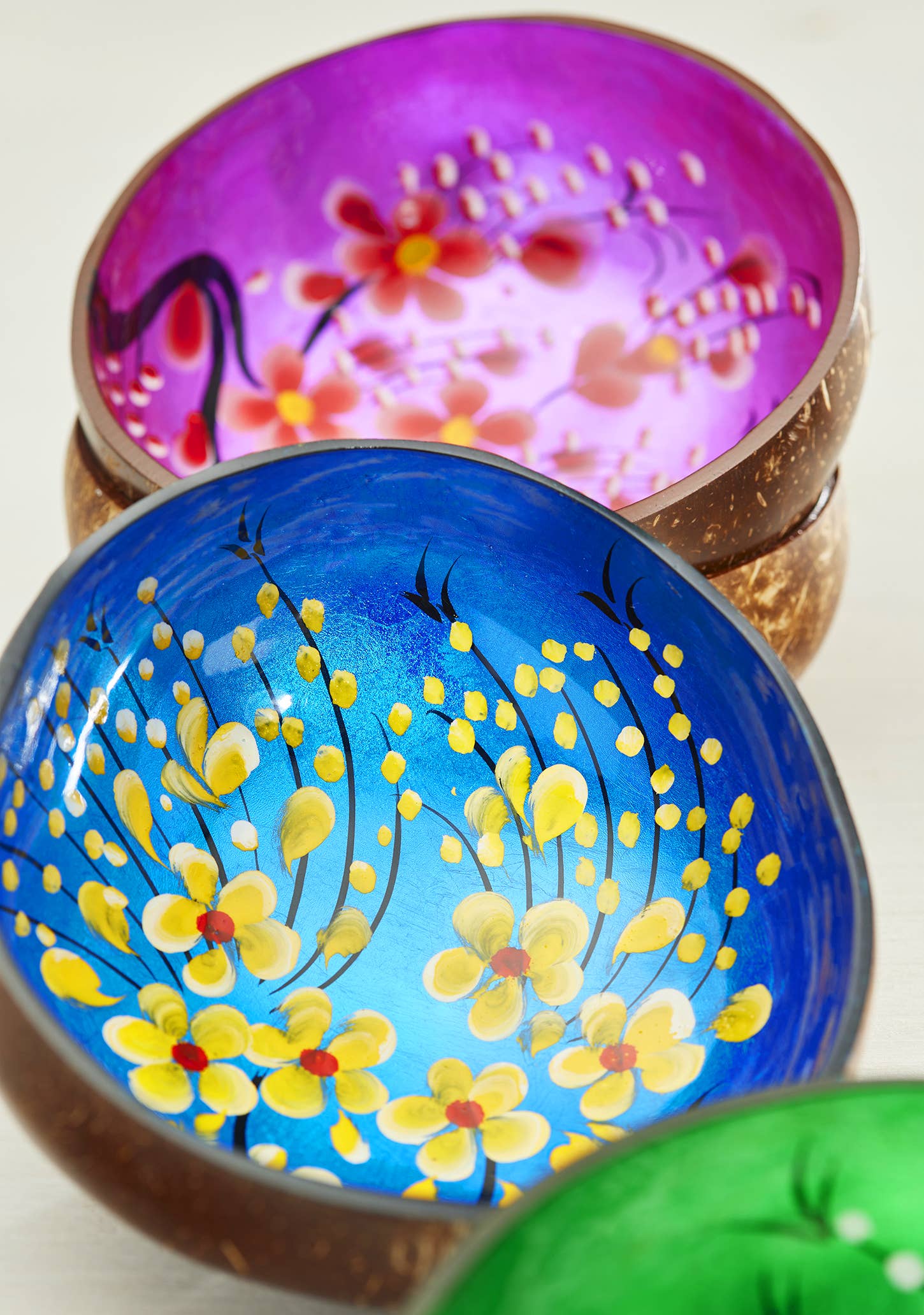Hand-Painted Blossom Coconut Bowl