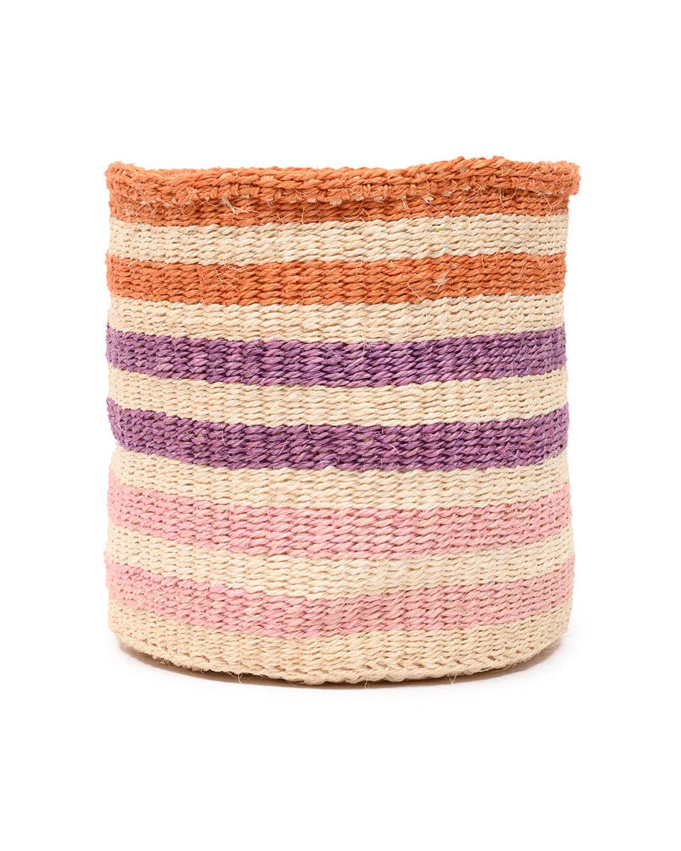 Handwoven Orange, Pink & Purple Stripe Storage Basket